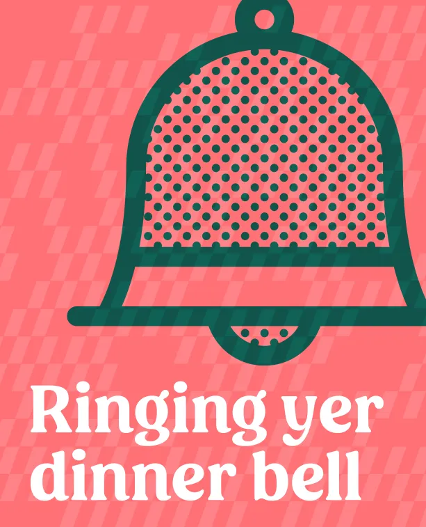 Pizza Novara wall art: a ringing bell over the line “Ringing yer dinner bell”