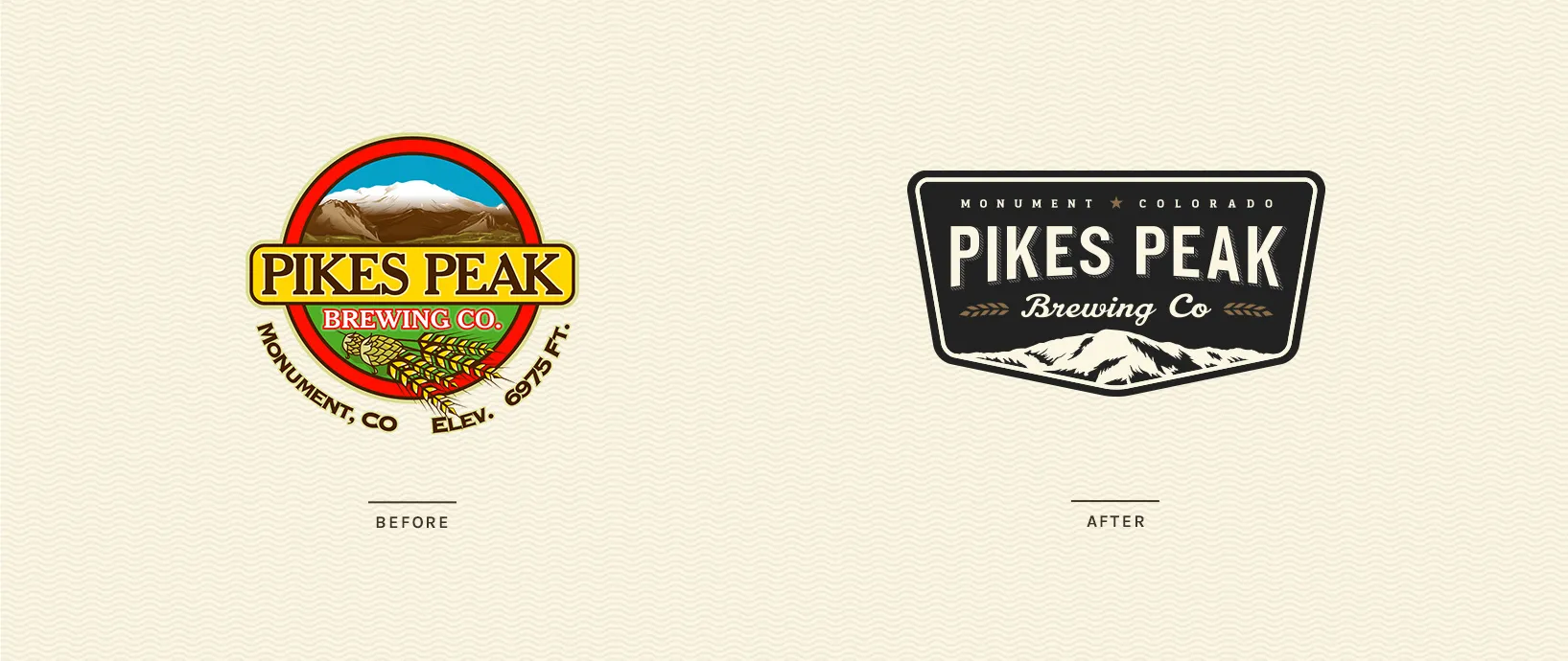 Before and after: the original multi-color roundel beside the new dark park badge