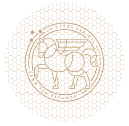A La Vetta coaster, the winged-horse seal drawn in gold line on the honeycomb ground
