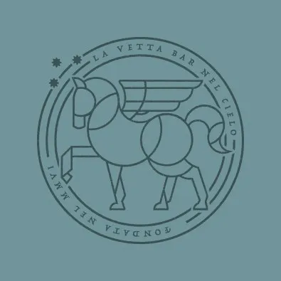 The circular La Vetta seal: the winged horse and Bar Nel Cielo set inside a honeycomb ring