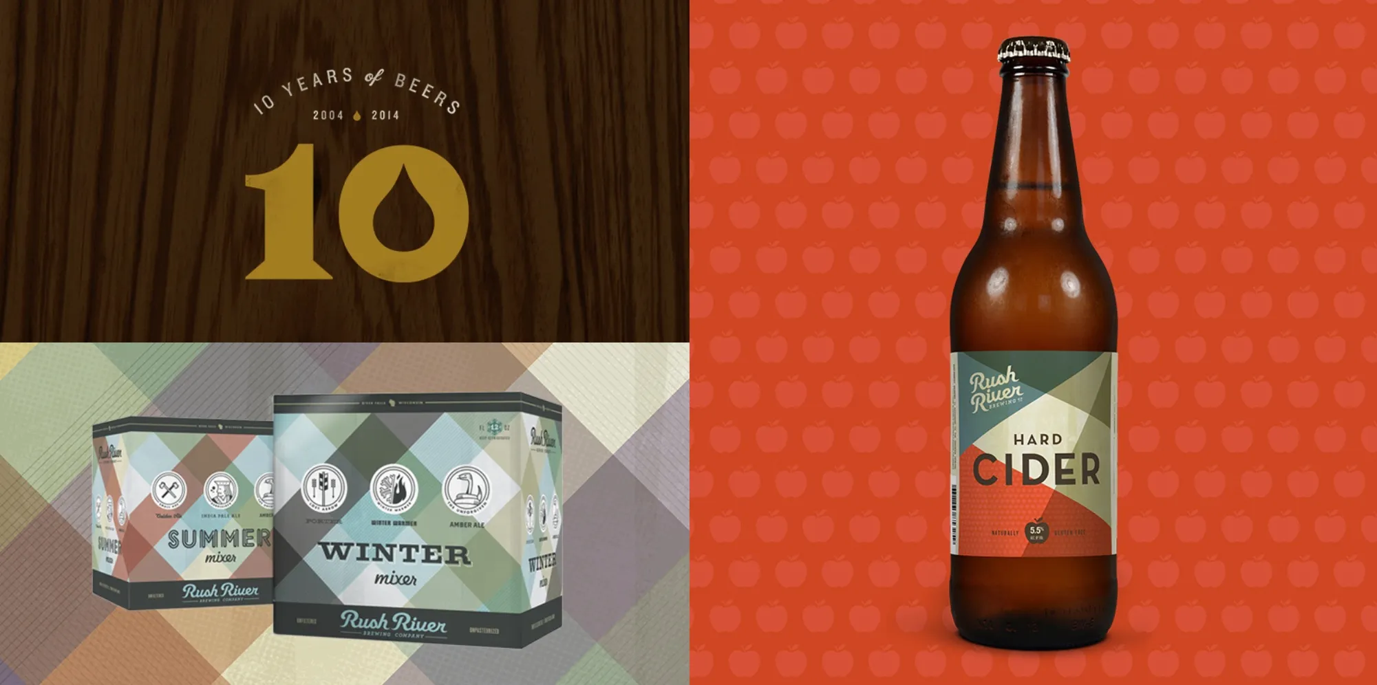 The summer and winter mixer packs in their plaids, the ten-year mark and a hard cider bottle alongside